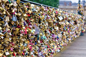 thousands of love lock padlocks in paris